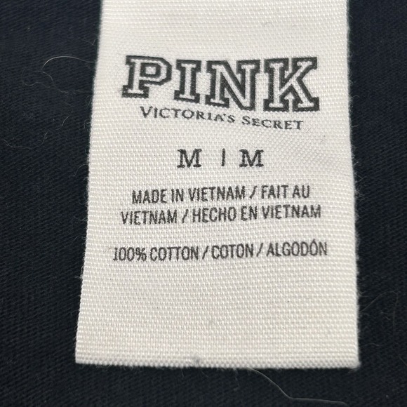 Victoria's Secret PINK Black Crew Neck 3/4 Sleeves Bling Sequin Logo T-Shirt Med - Picture 8 of 14